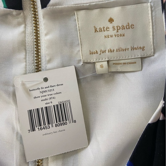 NWT Kate Spade Butterfly Black White Colorful Rainbow Fit & Flare Pocket Dress 6 - Picture 13 of 15